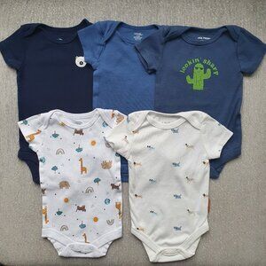 Bundle of 5 Baby Bodysuits Size 0-3 Months Short Sleeve EUC
